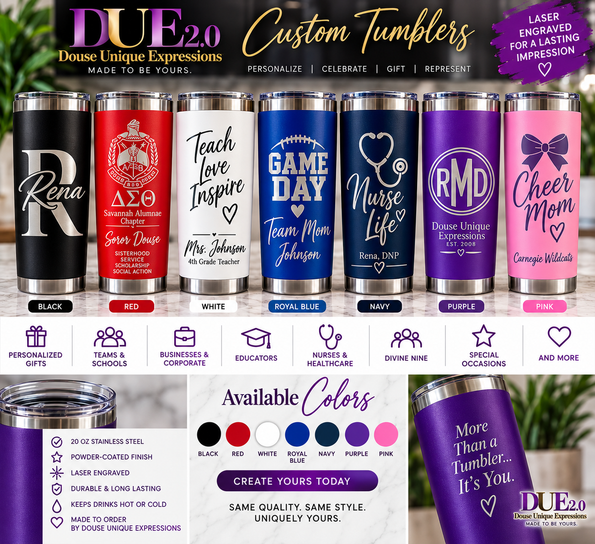 Personalized 20 oz Laser Engraved Tumbler | Custom Name, Logo, Team or Gift