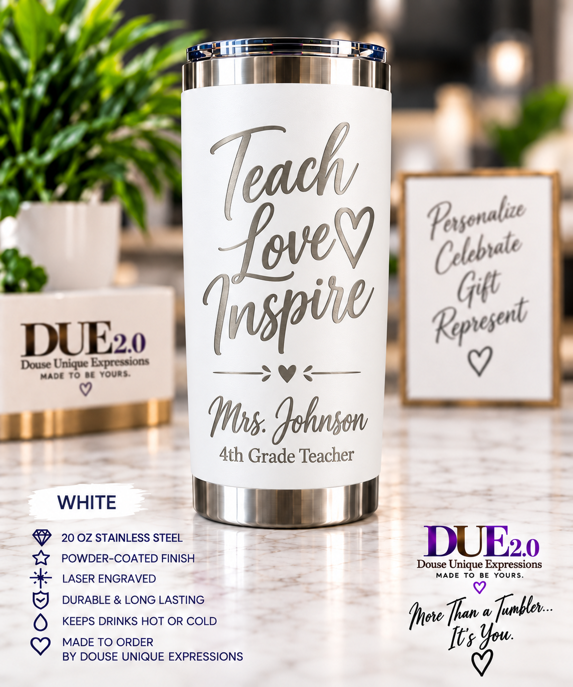 Personalized 20 oz Laser Engraved Tumbler | Custom Name, Logo, Team or Gift