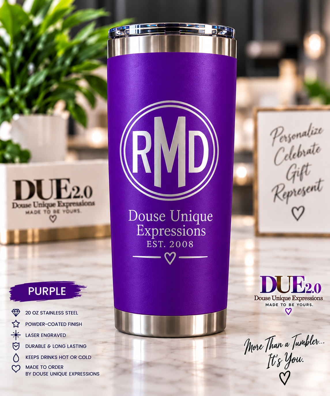 Personalized 20 oz Laser Engraved Tumbler | Custom Name, Logo, Team or Gift